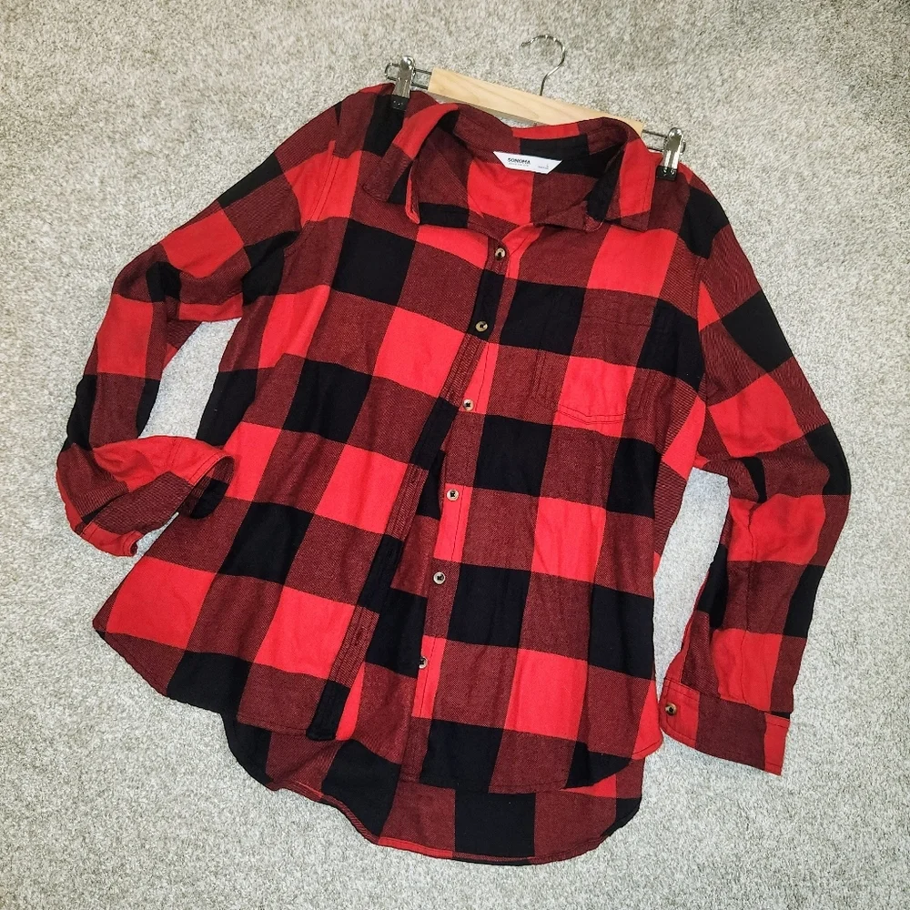 Sonoma Red and Black Buffalo Plaid Checkered Shirt - Picture 8 of 9